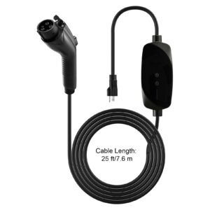 level 1&2 ev charger, 16 amp adjustable current, electric vehicle portable charger with 25 ft cable, 120v 240v, nema 6 20p plug nema 5 15 adapter, lcd, home car charging station for sae j1772 ev