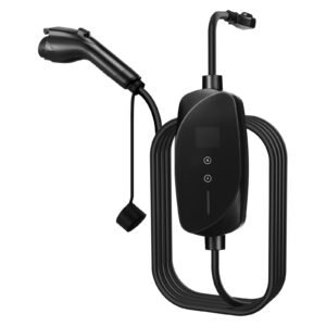 level 1&2 ev charger, 16 amp adjustable current, electric vehicle portable charger with 25 ft cable, 120v 240v, nema 6 20p plug nema 5 15 adapter, lcd, home car charging station for sae j1772 ev