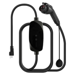 level 1&2 ev charger, 16 amp adjustable current, electric vehicle portable charger with 25 ft cable, 120v 240v, nema 6 20p plug nema 5 15 adapter, lcd, home car charging station for sae j1772 ev