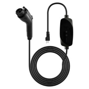 level 1&2 ev charger, 16 amp adjustable current, electric vehicle portable charger with 25 ft cable, 120v 240v, nema 6 20p plug nema 5 15 adapter, lcd, home car charging station for sae j1772 ev
