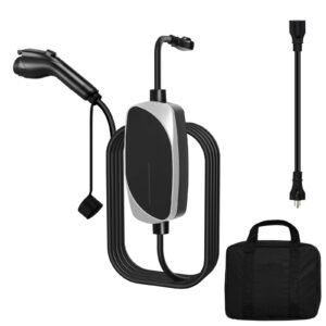 Level 1&2 EV Charger, 16 Amp, Electric Vehicle Portable Charger with 25 ft Charging Cable, 120V-240V, NEMA 6-20P Plug NEMA 5-15 Adapter, LED Indicator, Home Car Charging Station for SAE J1772 EV