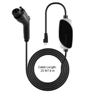level 1&2 ev charger, 16 amp, electric vehicle portable charger with 25 ft charging cable, 120v 240v, nema 6 20p plug nema 5 15 adapter, led indicator, home car charging station for sae j1772 ev