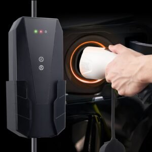 level 1+2 portable ev charger, 16 amp 120v or 240v, electric vehicle charger with 28 foot charging cable nema 6 20p plug nema 5 15 adapter, plug in home ev charging station for sae j1772 evs