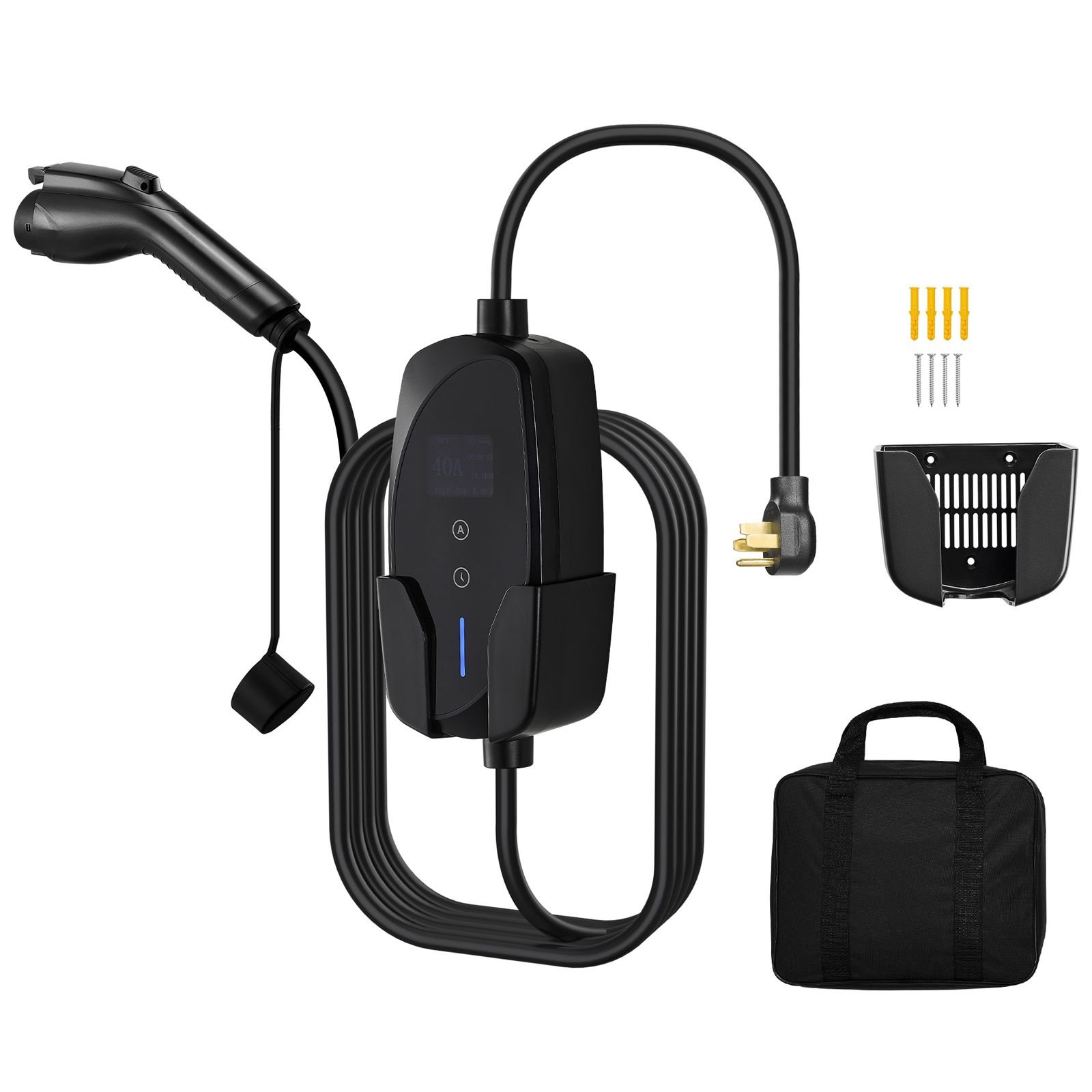 level 2 ev charger, 40 amp adjustable current, 240v electric vehicle portable charger with 25 ft charging cable, lcd display, nema 14 50p plug, plug in home car charging station for sae j1772 ev