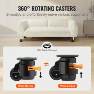 leveling casters, 4 pack heavy duty 360° swivel caster wheels hold up to 1100 lbs load, 2 inches caster diameter, adjustable casters with upgraded handle design and feet for workbench & machine