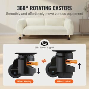 leveling casters, set of 4, 2200 lbs total load capacity, 2.5 inches, heavy duty with upgraded handle design, 360 degree swivel caster wheels, adjustable casters with feet for workbench, machine