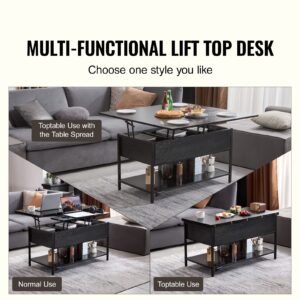 lift top coffee table, 39.4 in rectangle coffee table with extra storage pockets, flipable coffee table with power strip & usb & ambient lighting for living room, black