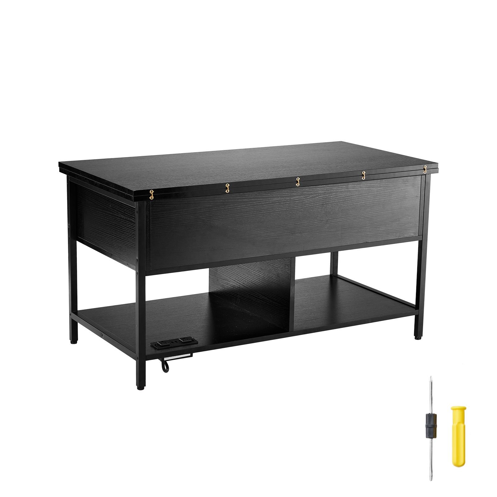 lift top coffee table, 39.4 in rectangle coffee table with extra storage pockets, flipable coffee table with power strip & usb & ambient lighting for living room, black