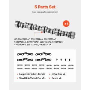 lifter camshaft kit, 5 piece set, gray cast iron engine cam, for 2009 2019 dodge ram 1500 5.7l, 2009 dodge durango 5.7l, fits v8 5.7l engines, trucks / large suvs