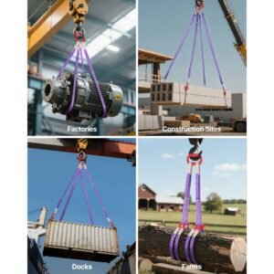 lifting sling straps, 2pcs two leg polyester bridle sling with hooks, 4400lb capacity, 5ft heavy duty rigging strap, thickened & wear resistant webbing slings for engines cranes hoists truck