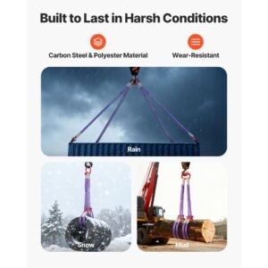 lifting sling straps, 2pcs two leg polyester bridle sling with hooks, 4400lb capacity, 5ft heavy duty rigging strap, thickened & wear resistant webbing slings for engines cranes hoists truck