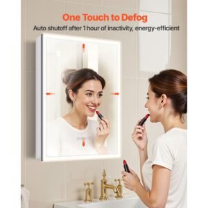 lighted medicine cabinet with mirror, 20 x 28 in recessed or wall mount, 3 color dimmable led bathroom medicine cabinet with sensor light, adjustable shelve storage, memory defog function