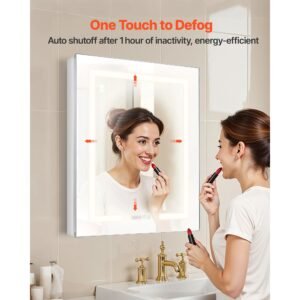 lighted medicine cabinet with mirror, 24 x 30 in recessed or wall mount, 3 color dimmable led bathroom medicine cabinet with hd mirror, clock, adjustable shelve storage, memory defog function