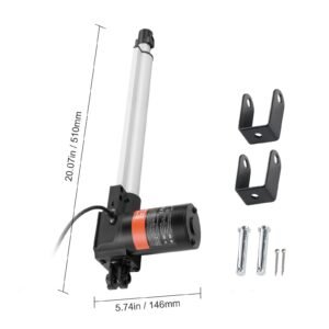 linear actuator 12v, 12 inch heavy duty 1320lbs/6000n linear actuator, 0.19"/s linear motion actuator with mounting bracket & ip44 protection for electric door industrial machinery vessels cargo