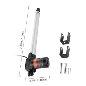 linear actuator 12v, 16 inch heavy duty 1320lbs/6000n linear actuator, 0.19"/s linear motion actuator with mounting bracket & ip44 protection for electric door industrial machinery vessels cargo