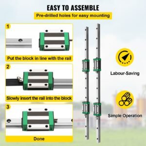 linear guide rail, 2pcs hgr20 1000mm linear slide rail + 1pcs rm1605 1000mm ballscrew with bf12/bk12 kit, coupling, slide blocks linear guide rail set for diy cnc routers lathes mills