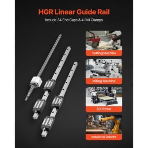 linear rail guide kit, hgr20, 2pcs 600 mm (23.62 inch) linear rails and 1pcs ball screw, 4pcs slide blocks, with bf12/bk12 end support, coupling, and nut housing, for diy cnc routers lathes