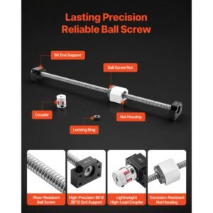 linear rail guide kit, hgr20, 2pcs 600 mm (23.62 inch) linear rails and 1pcs ball screw, 4pcs slide blocks, with bf12/bk12 end support, coupling, and nut housing, for diy cnc routers lathes