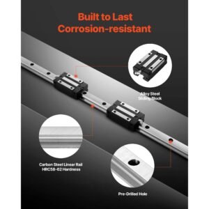 linear rail guide kit, hgr20, 2pcs 600 mm (23.62 inch) linear rails and 1pcs ball screw, 4pcs slide blocks, with bf12/bk12 end support, coupling, and nut housing, for diy cnc routers lathes