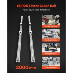 linear rail kit, sbr20, 2pcs 2000 mm (78.74 inch) linear motion guide rails and 4pcs bearing slide blocks, fully supported shaft, for cutting, grinding, milling, drilling machines, and more