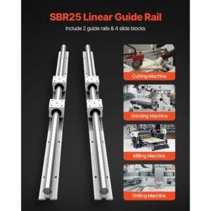 linear rail kit, sbr25, 2pcs 1200 mm (47.24 inch) linear motion guide rails and 4pcs bearing slide blocks, fully supported shaft, for cutting, grinding, milling, drilling machines, and more
