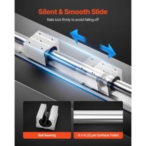 linear rail kit, sbr25, 2pcs 1200 mm (47.24 inch) linear motion guide rails and 4pcs bearing slide blocks, fully supported shaft, for cutting, grinding, milling, drilling machines, and more