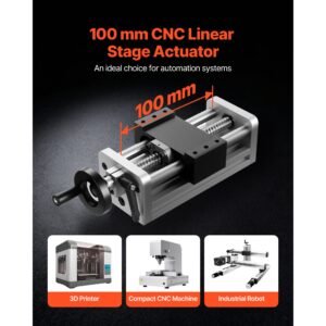 linear stage actuator, 100 mm effective stroke, ball screw cnc linear motion guide rail, double optical axis, c7 high precision, bearing slide block, manual handwheel, for cnc router x y z axis
