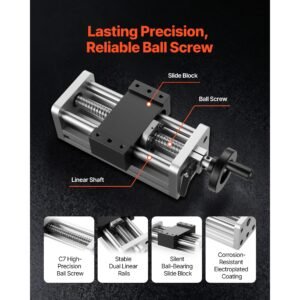 linear stage actuator, 100 mm effective stroke, ball screw cnc linear motion guide rail, double optical axis, c7 high precision, bearing slide block, manual handwheel, for cnc router x y z axis