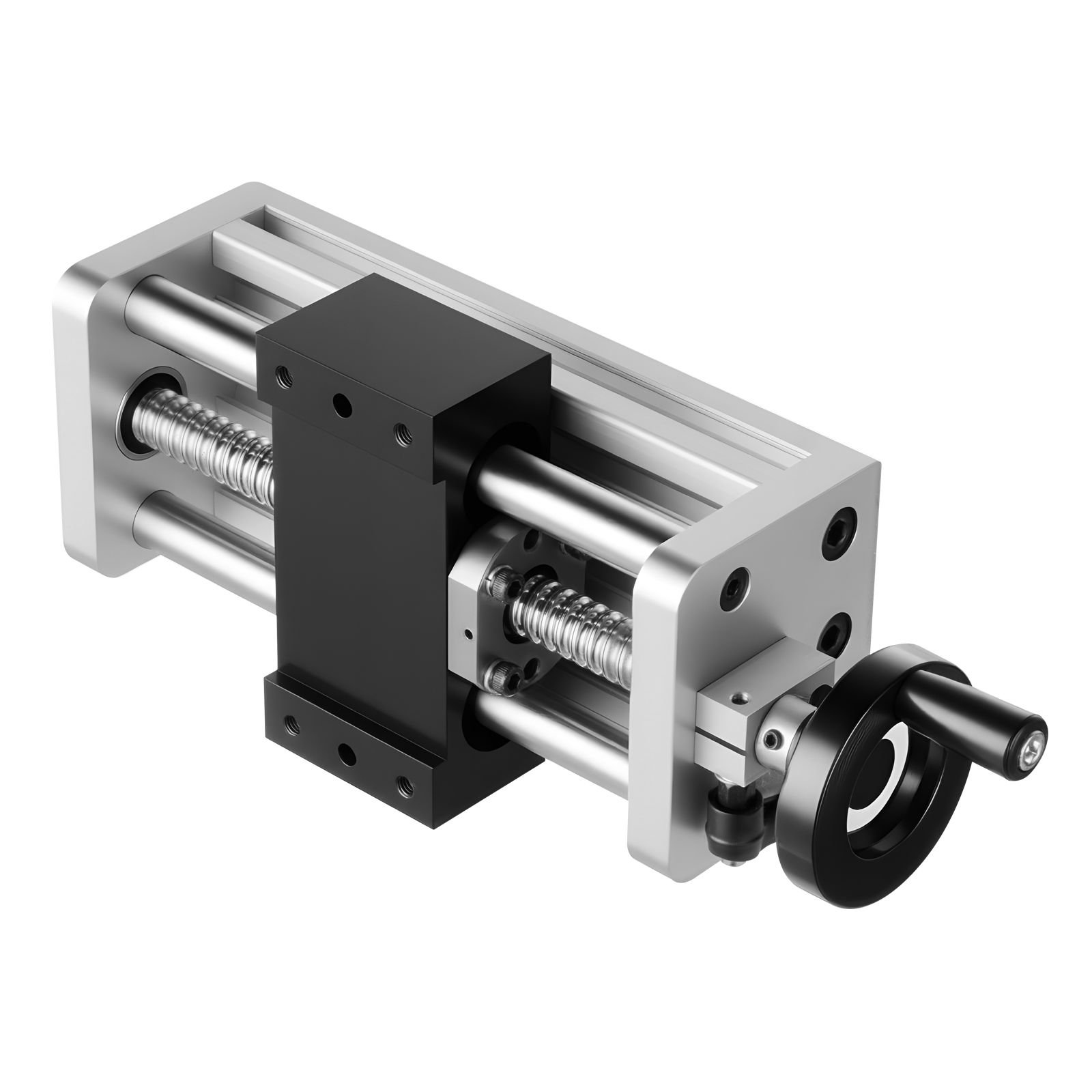 linear stage actuator, 100 mm effective stroke, ball screw cnc linear motion guide rail, double optical axis, c7 high precision, bearing slide block, manual handwheel, for cnc router x y z axis