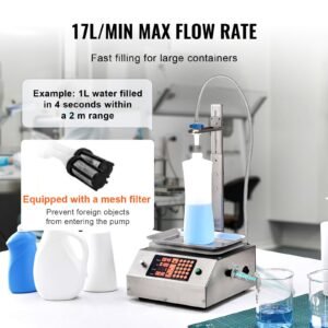 liquid filling machine, 30 15000 g weighing capacity, automatic bottle filler machine bottling machine digital control for milk, water, oil, wine, beverage, detergent, shampoo (single nozzle)