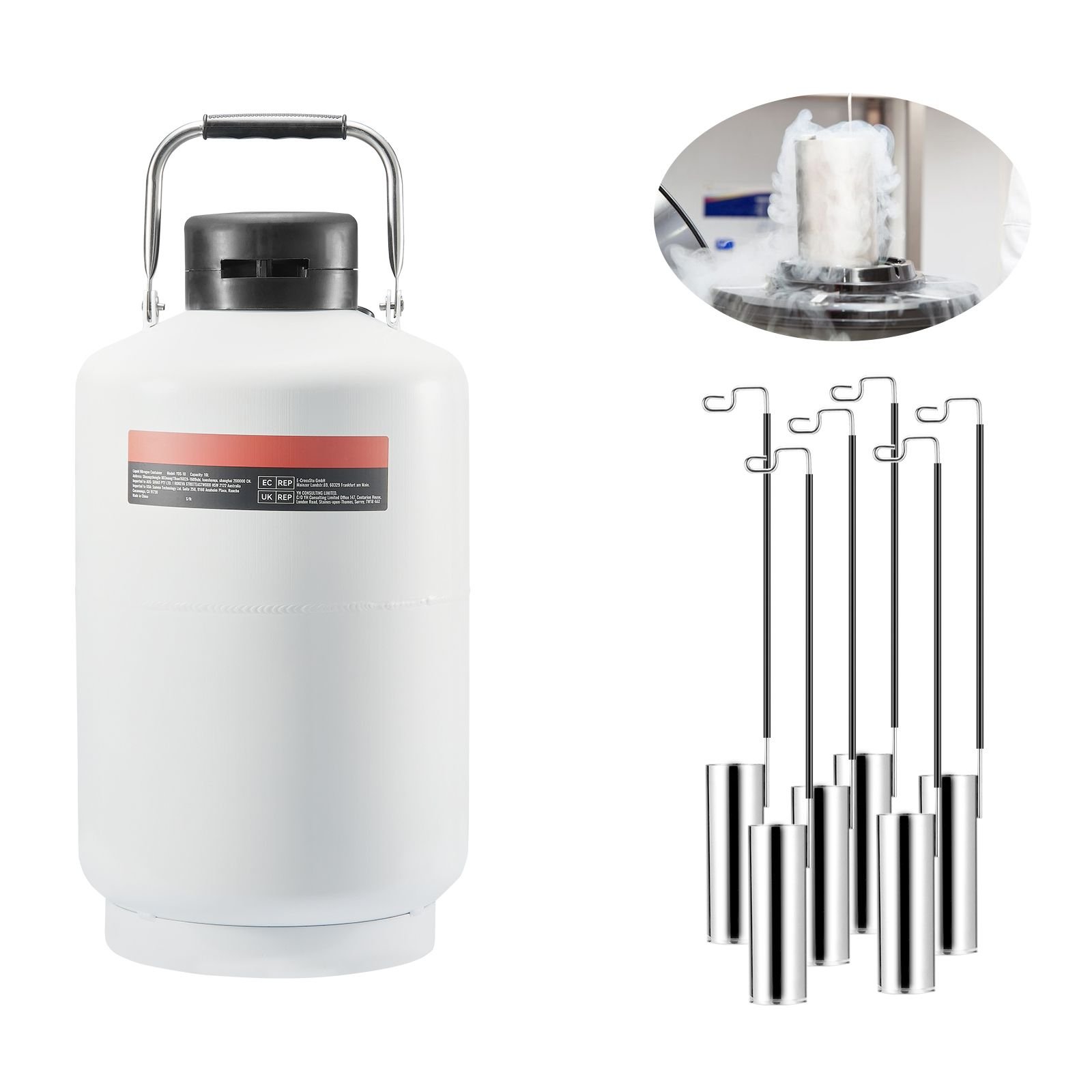liquid nitrogen tank, 10 l aluminum alloy liquid nitrogen container, ln2 tank dewar with 6 canisters and carry bag with straps, cryogenic tank for beauty industry, semen preservation, scientific