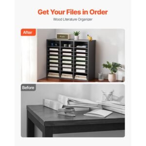 literature organizer, 24 compartments office mailbox with adjustable shelves, wooden mailbox sorter medium density fiberboard office home classroom storage for files, documents, papers, grey