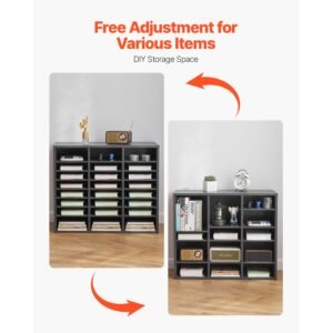 literature organizer, 24 compartments office mailbox with adjustable shelves, wooden mailbox sorter medium density fiberboard office home classroom storage for files, documents, papers, grey