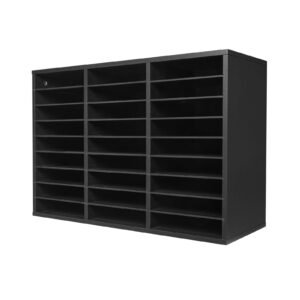 Literature Organizer, 27 Compartments Office Mailbox with Removable Shelves, Wooden Mailbox Sorter Particle Board Office Home Classroom Storage, File Sorter for Files, Documents, Papers, Black