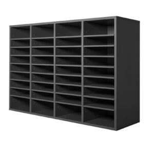 literature organizer, 36 compartments office mailbox with adjustable shelves, wooden mailbox sorter medium density fiberboard office home classroom storage for files, documents, papers, grey