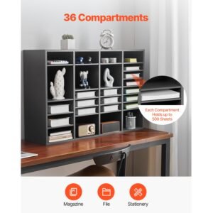 Literature Organizer, 36 Compartments Office Mailbox with Adjustable Shelves, Wooden Mailbox Sorter Medium Density Fiberboard Office Home Classroom Storage for Files, Documents, Papers, Grey
