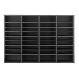 literature organizer, 36 compartments office mailbox with adjustable shelves, wooden mailbox sorter medium density fiberboard office home classroom storage for files, documents, papers, grey