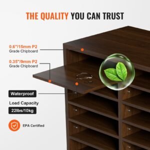 literature organizers, 12 compartments office mailbox with adjustable shelves, wood literature sorter 20.4x12x16.1 inches for office, home, classroom, mailrooms organization, epa certified brown