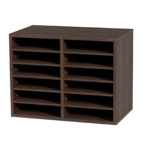 Literature Organizers, 12 Compartments Office Mailbox with Adjustable Shelves, Wood Literature Sorter 20.4x12x16.1 inches for Office, Home, Classroom, Mailrooms Organization, EPA Certified Brown