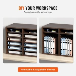 literature organizers, 12 compartments office mailbox with adjustable shelves, wood literature sorter 20.4x12x16.1 inches for office, home, classroom, mailrooms organization, epa certified brown