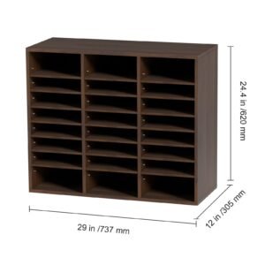 literature organizers, 24 compartments office mailbox with adjustable shelves, wood literature sorter 29x12x24.4 inches for office, home, classroom, mailrooms organization, epa certified, brown