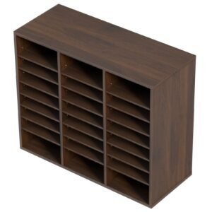 literature organizers, 24 compartments office mailbox with adjustable shelves, wood literature sorter 29x12x24.4 inches for office, home, classroom, mailrooms organization, epa certified, brown