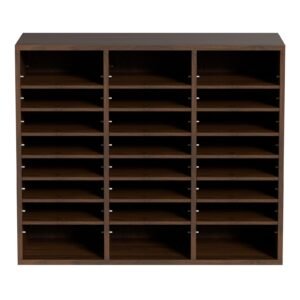 literature organizers, 24 compartments office mailbox with adjustable shelves, wood literature sorter 29x12x24.4 inches for office, home, classroom, mailrooms organization, epa certified, brown