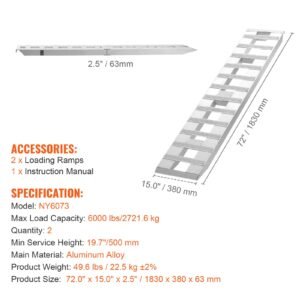 loading ramps, 2 pcs 72 x 15 in, durable aluminum and heavy duty trailer ramp set with anti slip plates, 6000 lbs combined capacity, for carts, farm tractors, atvs, lawn mowers, motorcycles