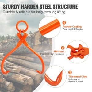 log skidding tongs, 18 inch 2 claw log lifting tongs, heavy duty steel lumber skidding tongs, 772 lbs/350 kg loading capacity, log lifting, handling, dragging & carrying tool