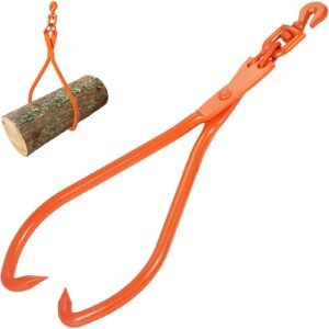 log skidding tongs, 32 inch 2 claw log lifting tongs, heavy duty rotating steel lumber skidding tongs, 1543 lbs/700 kg loading capacity, log lifting, handling, dragging & carrying tool