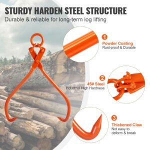 log skidding tongs, 32 inch 2 claw log lifting tongs, heavy duty steel lumber skidding tongs, 1543 lbs/700 kg loading capacity, log lifting, handling, dragging & carrying tool