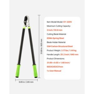 loppers for tree trimming, 32 inch garden anvil trimmer with compound action, sharp steel blade, heavy duty tree branch cutter up to 2 inch dia cut capacity, ergonomically designed handles