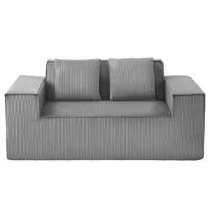 loveseat sofa, 63 inch 2 seats couch for living room, modern small corduroy couch with pocket springs, soft cushions, comfy loveseat for bedroom, office or apartment, no assembly required, gray