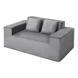 Loveseat Sofa, 63-Inch 2-Seats Couch for Living Room, Modern Small Corduroy Couch with Pocket Springs, Soft Cushions, Comfy Loveseat for Bedroom, Office or Apartment, No Assembly Required, Gray